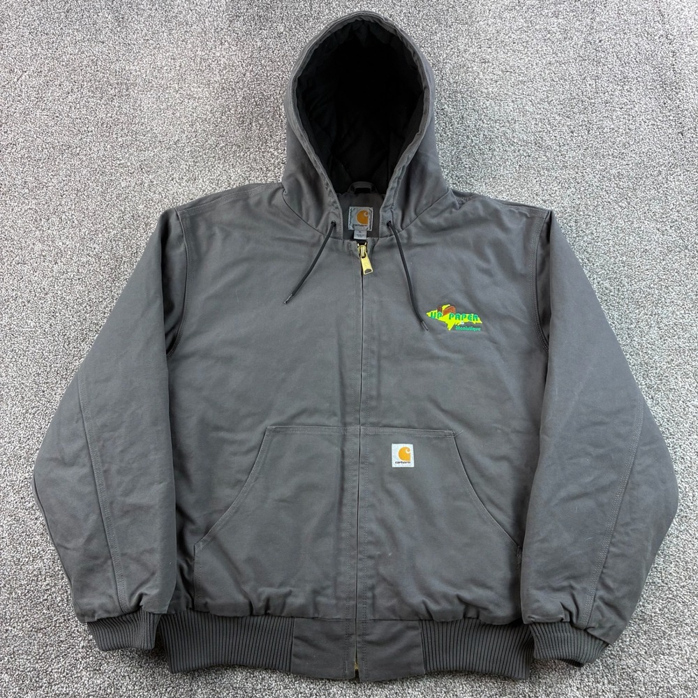 Carhartt Active Jacket Mens XL Gray Cotton Hooded Duck Canvas Coat J131